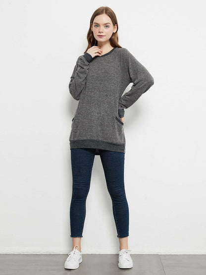 Long Sleeve Round Neck Casual T Shirts Blouses Sweatshirts Tunic Tops with Pocket Anna-Kaci Wholesale