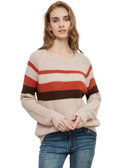 Long Sleeve Color Block Striped Casual Pullover Sweater Anna-Kaci Wholesale
