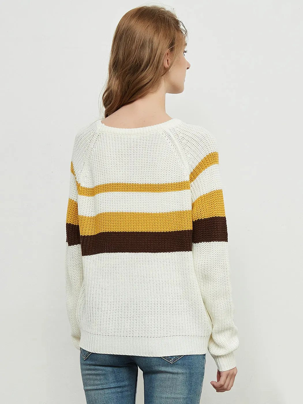 Long Sleeve Color Block Striped Casual Pullover Sweater Anna-Kaci Wholesale