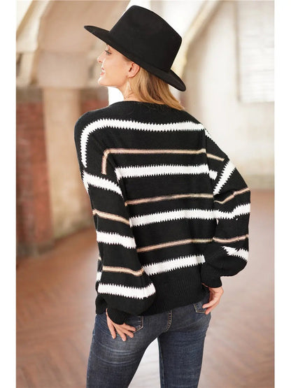 Sweaters Long Sleeve Crew Striped Oversized Knitted Pullover Tops Anna-Kaci Wholesale