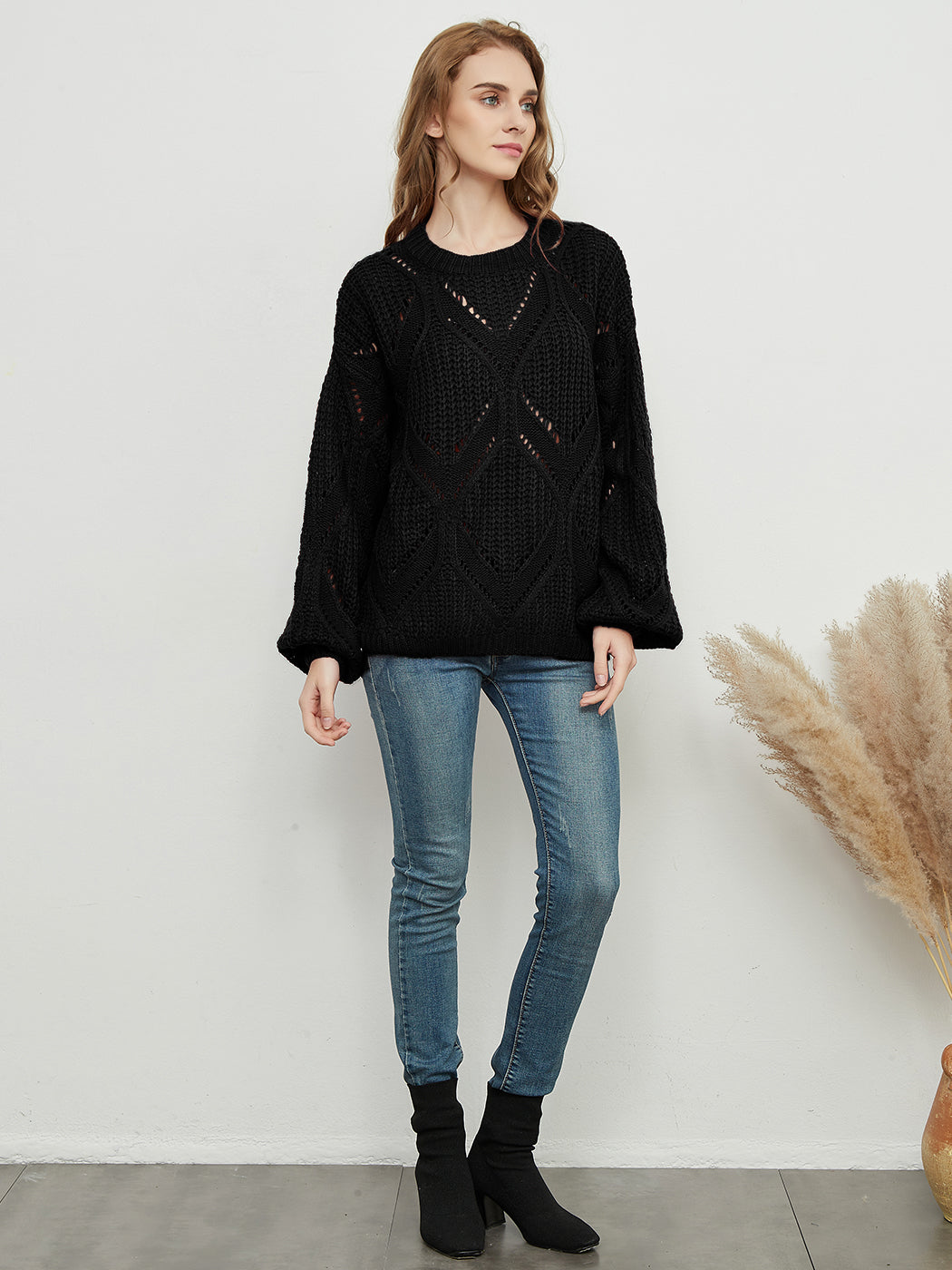 Long Sleeve Patterned Pullover Sweater Anna-Kaci Wholesale