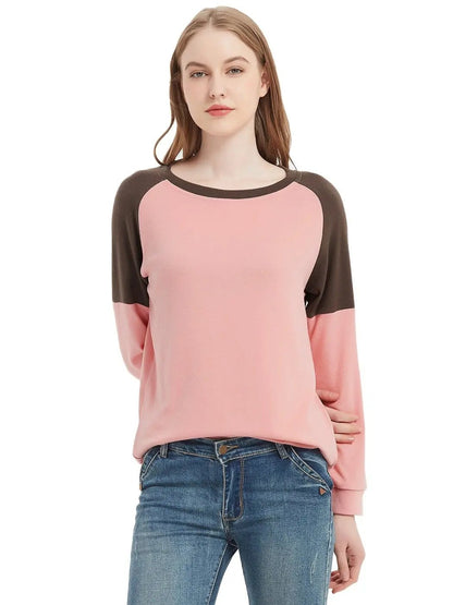Casual Crewneck Sweatshirts Long Sleeve Color Block Blouses Side Slit Pullover Tops Anna-Kaci Wholesale