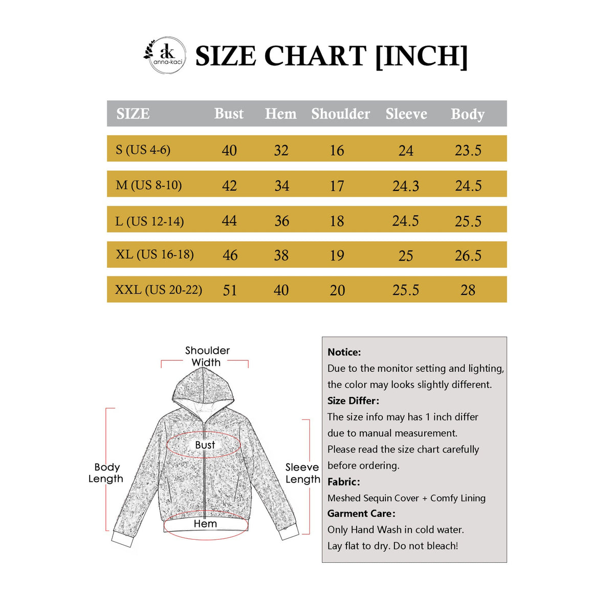 Zip-Up Hoodie Jacket with Allover Sequin Embellishments and Ribbed Trim Anna-Kaci Wholesale
