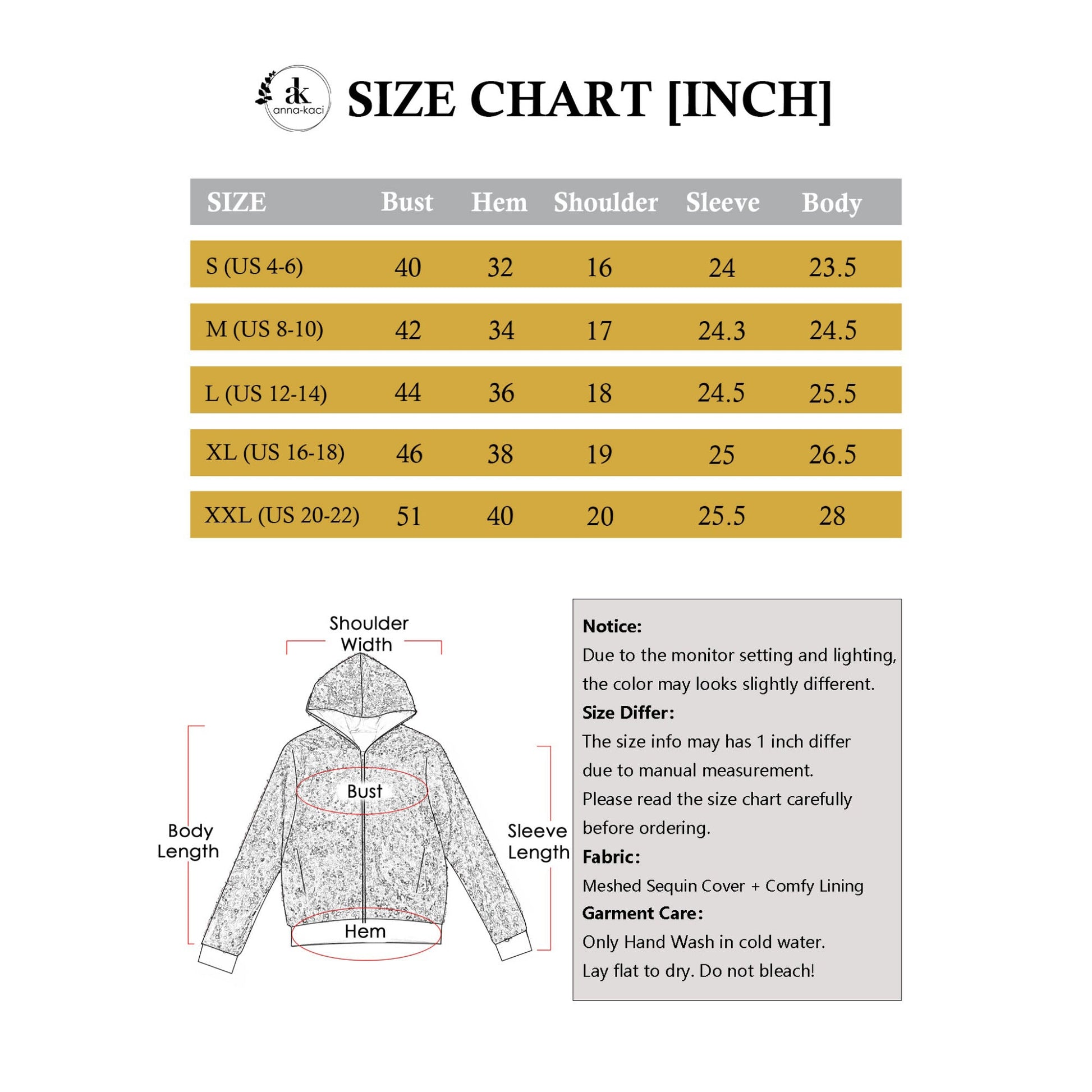 Zip-Up Hoodie Jacket with Allover Sequin Embellishments and Ribbed Trim Anna-Kaci Wholesale