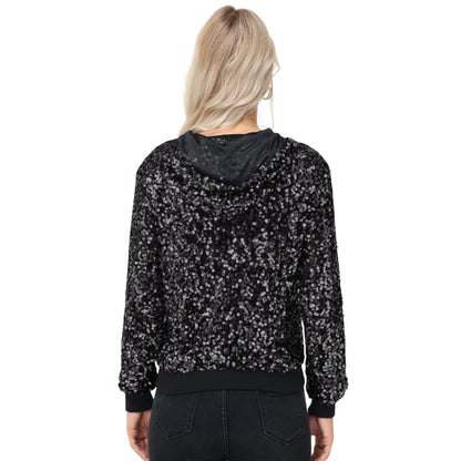 Zip-Up Hoodie Jacket with Allover Sequin Embellishments and Ribbed Trim Anna-Kaci Wholesale