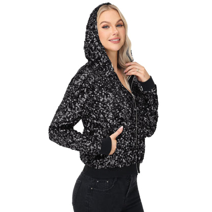 Zip-Up Hoodie Jacket with Allover Sequin Embellishments and Ribbed Trim Anna-Kaci Wholesale
