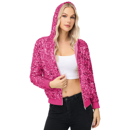 Zip-Up Hoodie Jacket with Allover Sequin Embellishments and Ribbed Trim Anna-Kaci Wholesale