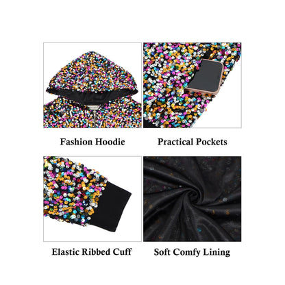 Zip-Up Hoodie Jacket with Allover Sequin Embellishments and Ribbed Trim Anna-Kaci Wholesale