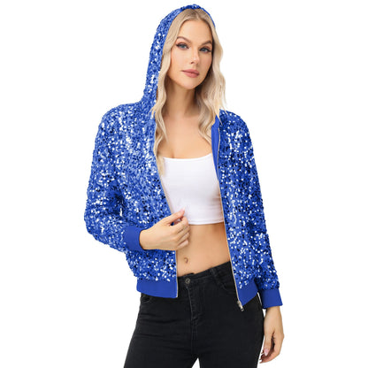 Zip-Up Hoodie Jacket with Allover Sequin Embellishments and Ribbed Trim Anna-Kaci Wholesale