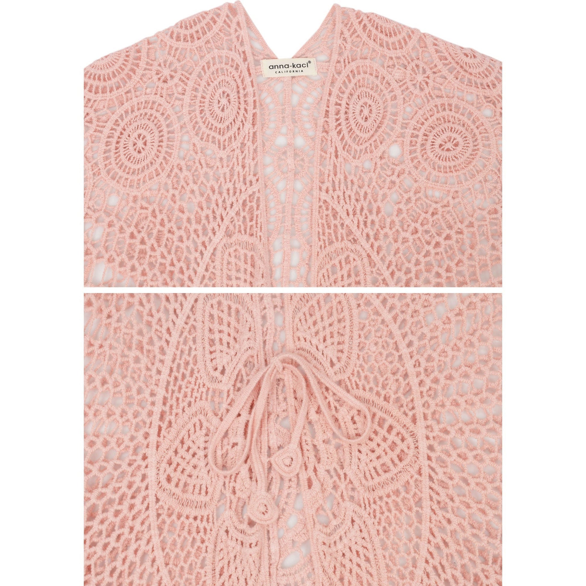 Open Front Crochet Cover-Up with Floral Pattern and Short Sleeves Anna-Kaci Wholesale
