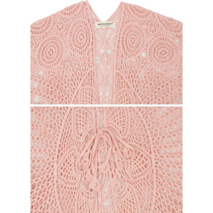 Open Front Crochet Cover-Up with Floral Pattern and Short Sleeves Anna-Kaci Wholesale