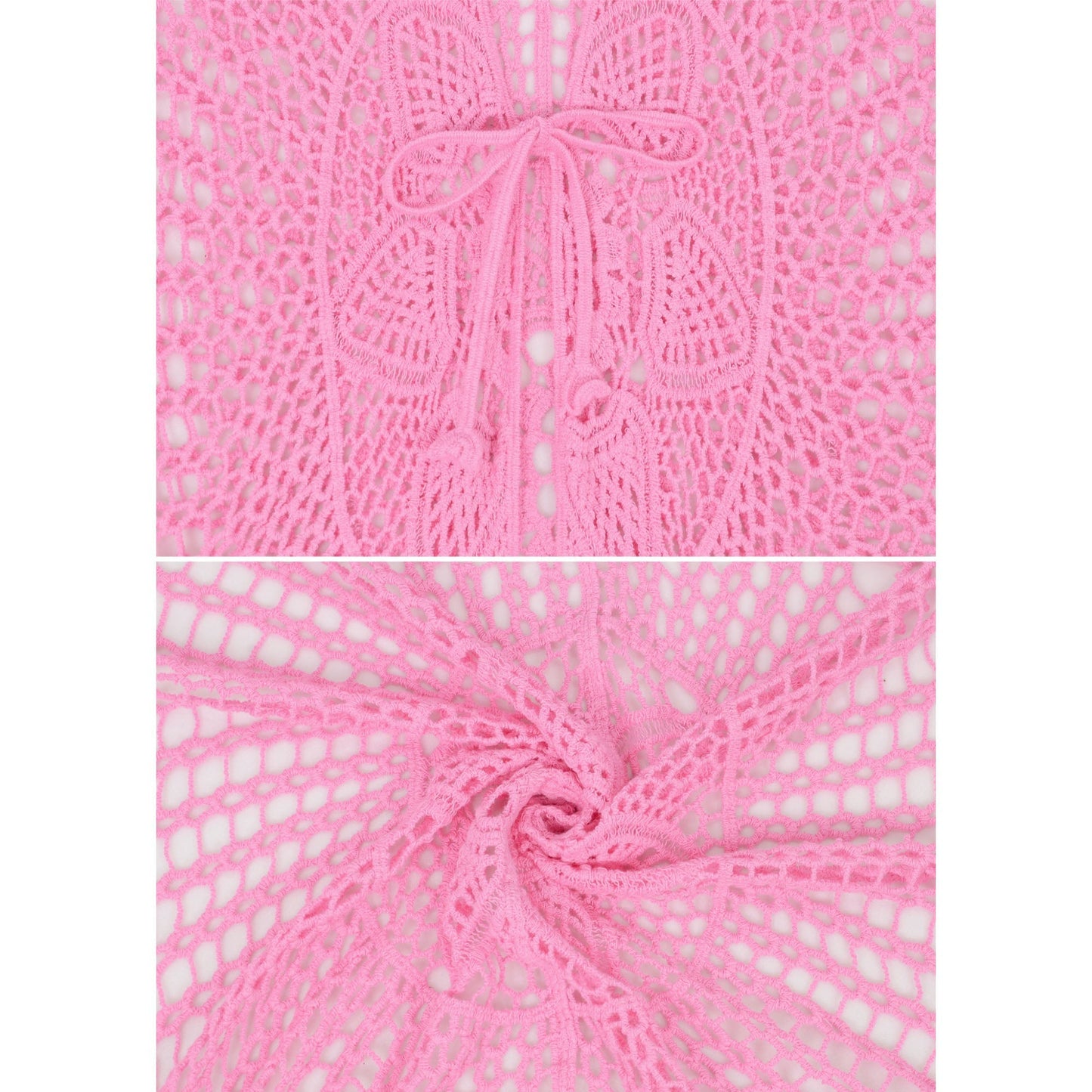 Open Front Crochet Cover-Up with Floral Pattern and Short Sleeves Anna-Kaci Wholesale