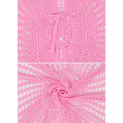 Open Front Crochet Cover-Up with Floral Pattern and Short Sleeves Anna-Kaci Wholesale