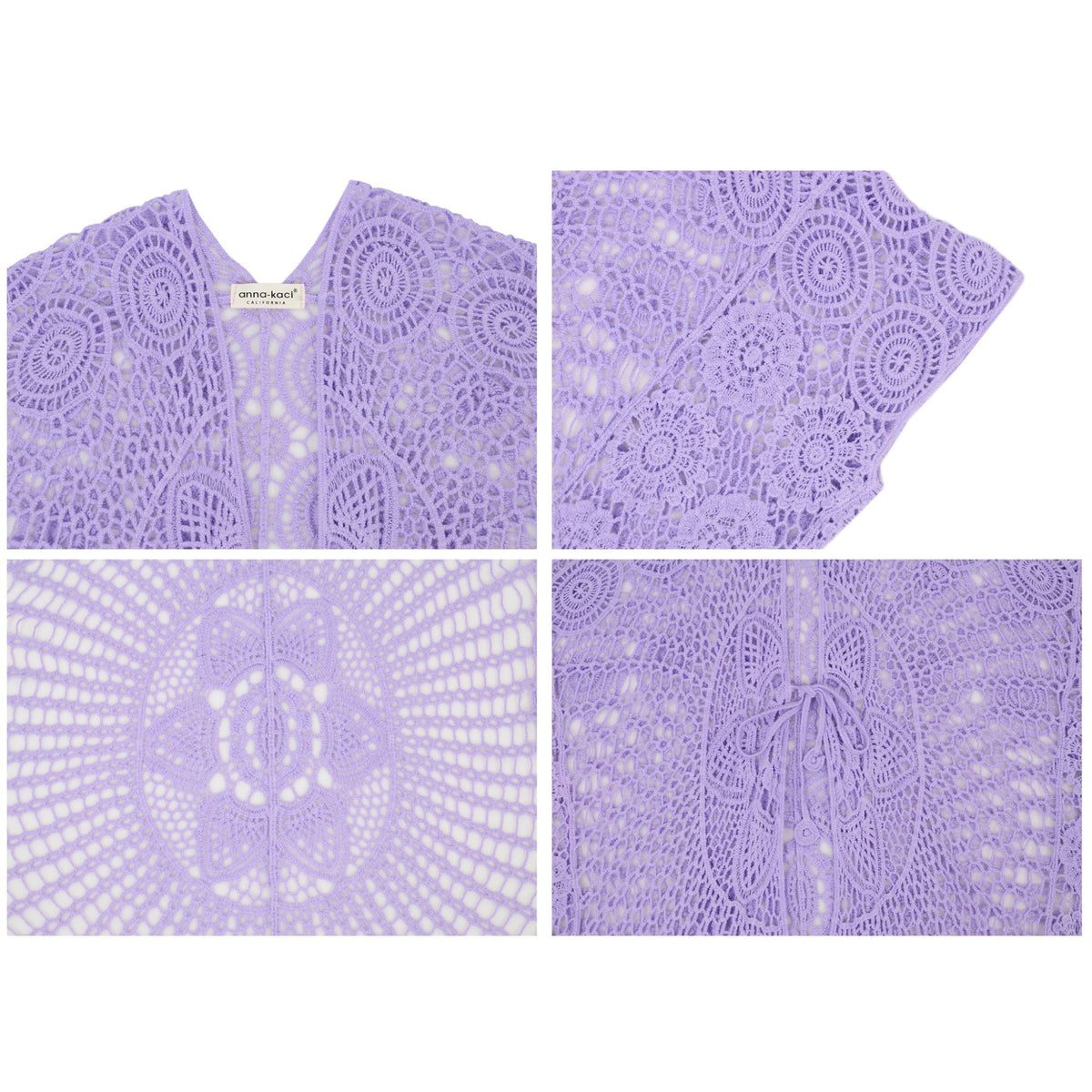 Open Front Crochet Cover-Up with Floral Pattern and Short Sleeves Anna-Kaci Wholesale