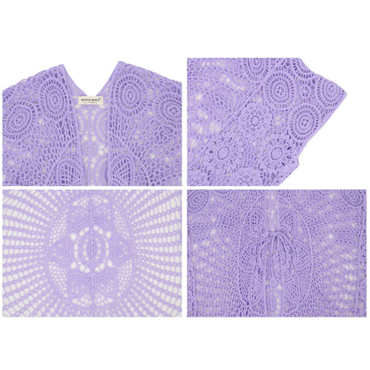 Open Front Crochet Cover-Up with Floral Pattern and Short Sleeves Anna-Kaci Wholesale