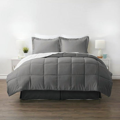 CA King Size 8-Piece Microfiber Reversible Bed-in-a-Bag Comforter Set in Grey FastFurnishings