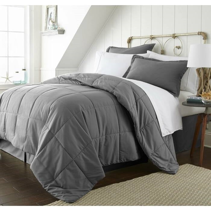 CA King Size 8-Piece Microfiber Reversible Bed-in-a-Bag Comforter Set in Grey FastFurnishings