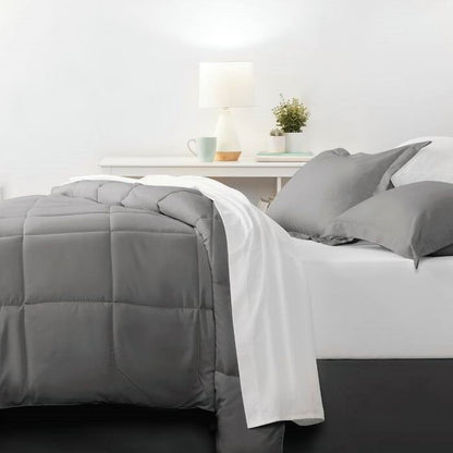 CA King Size 8-Piece Microfiber Reversible Bed-in-a-Bag Comforter Set in Grey FastFurnishings