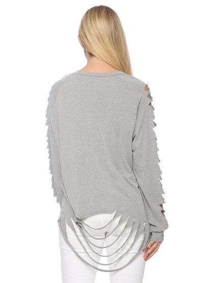 Ripped Long-Sleeve Pullover Top
