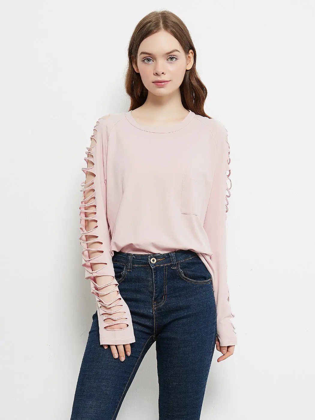 Ripped Long-Sleeve Pullover Top