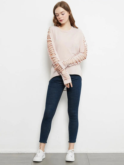 Ripped Long-Sleeve Pullover Top