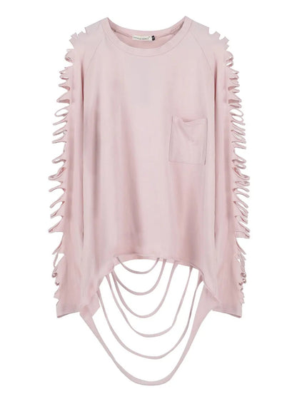 Ripped Long-Sleeve Pullover Top