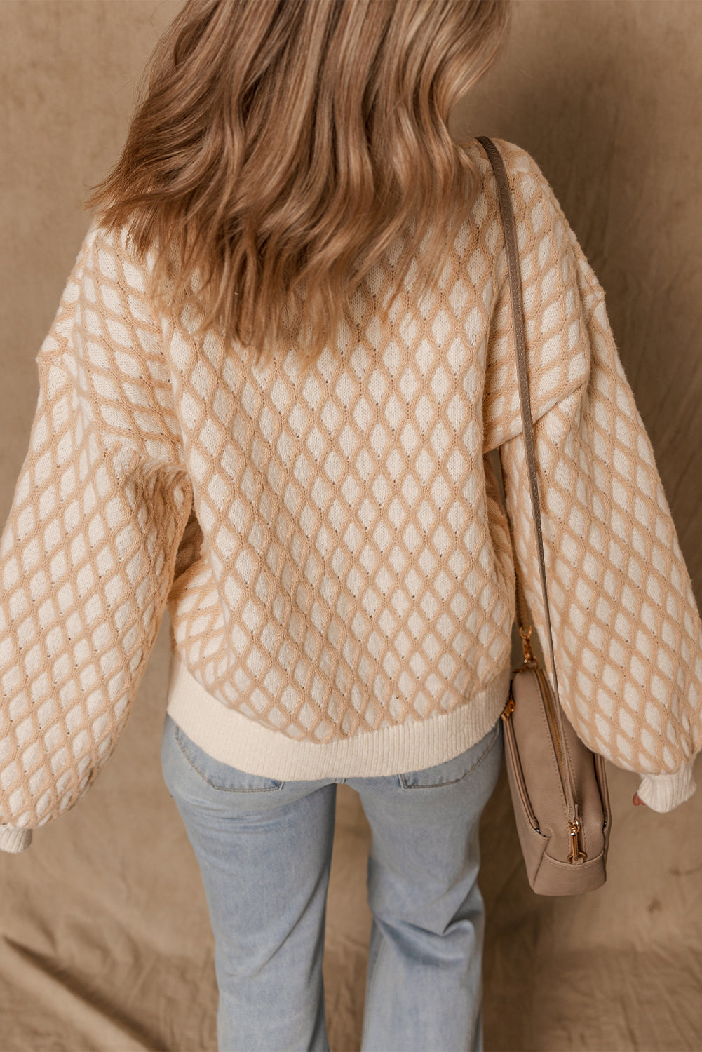 Ximena Rhombus Textured Knit Sweater Threaded Pear