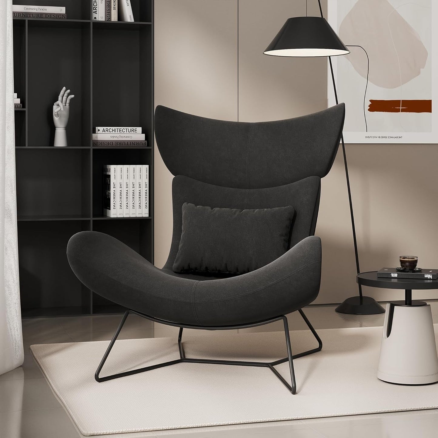 Beige Velvet Wingback Accent Chair Mid Century Modern ShipItFurniture