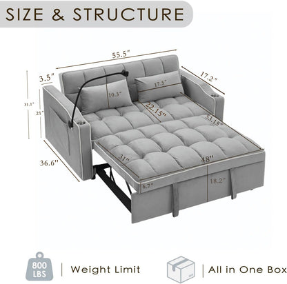 Grey Convertible Sleeper Loveseat Bed With ThreeInOne ShipItFurniture