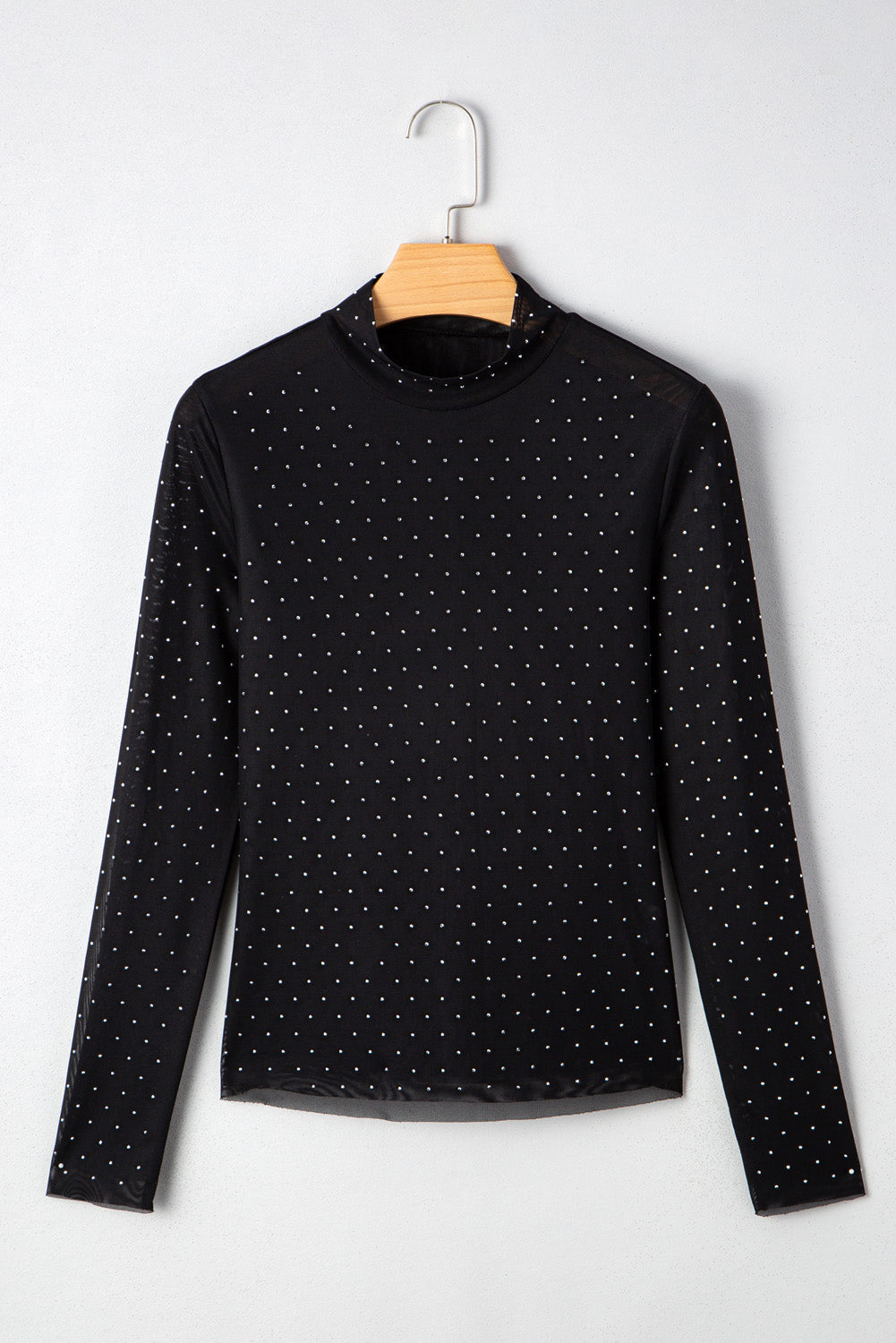Anastasia Rhinestone Embellished Mesh Long Sleeve Top Threaded Pear