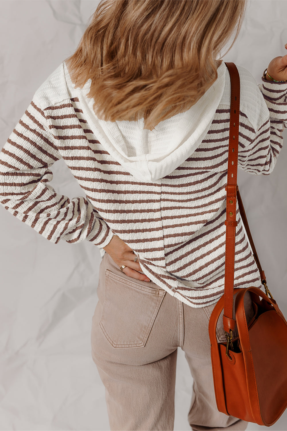 Ayla Stripe Textured Hooded Long Sleeve Top Threaded Pear