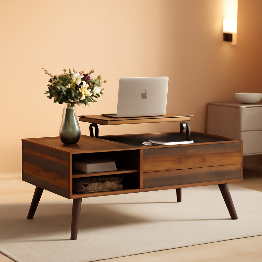Rustic Brown Lift Top Coffee Table With Built In Storage ShipItFurniture