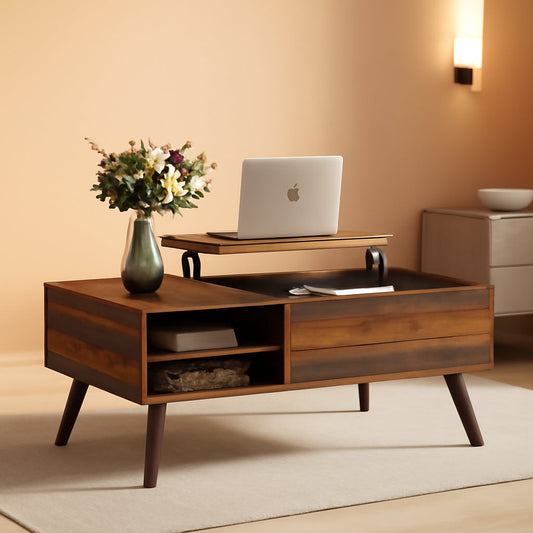 Rustic Brown Lift Top Coffee Table With Built In Storage ShipItFurniture