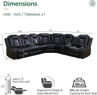 Black Leather Power Reclining Sectional Sofa Living Room ShipItFurniture