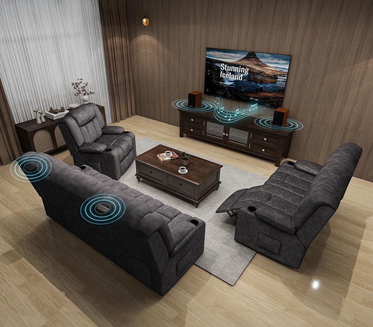 Premium Fabric Loveseat Manual Recliner With Bluetooth ShipItFurniture