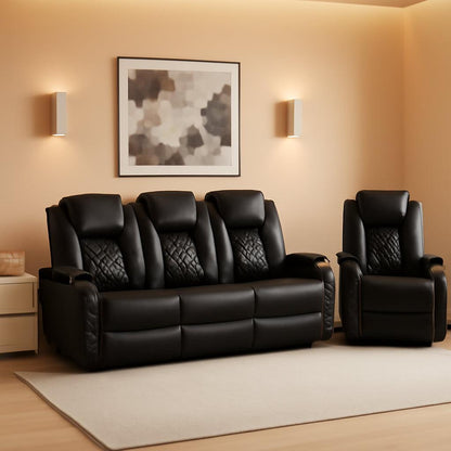 Black Ultraleather Power Reclining Sectional Sofa With USB Ports ShipItFurniture