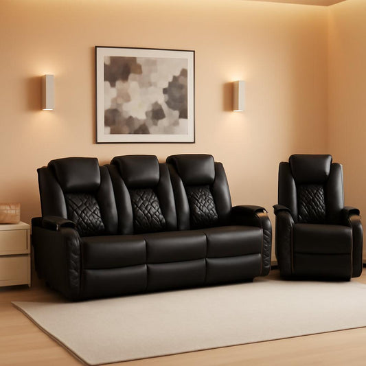 Black Ultraleather Power Reclining Sectional Sofa With USB Ports ShipItFurniture
