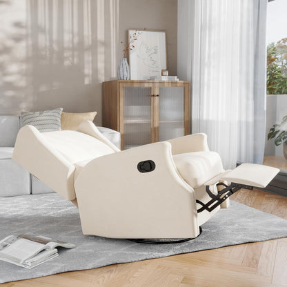 Omma Swivel Glider Rocking Recliner Cream Upholstered 3In1 ShipItFurniture