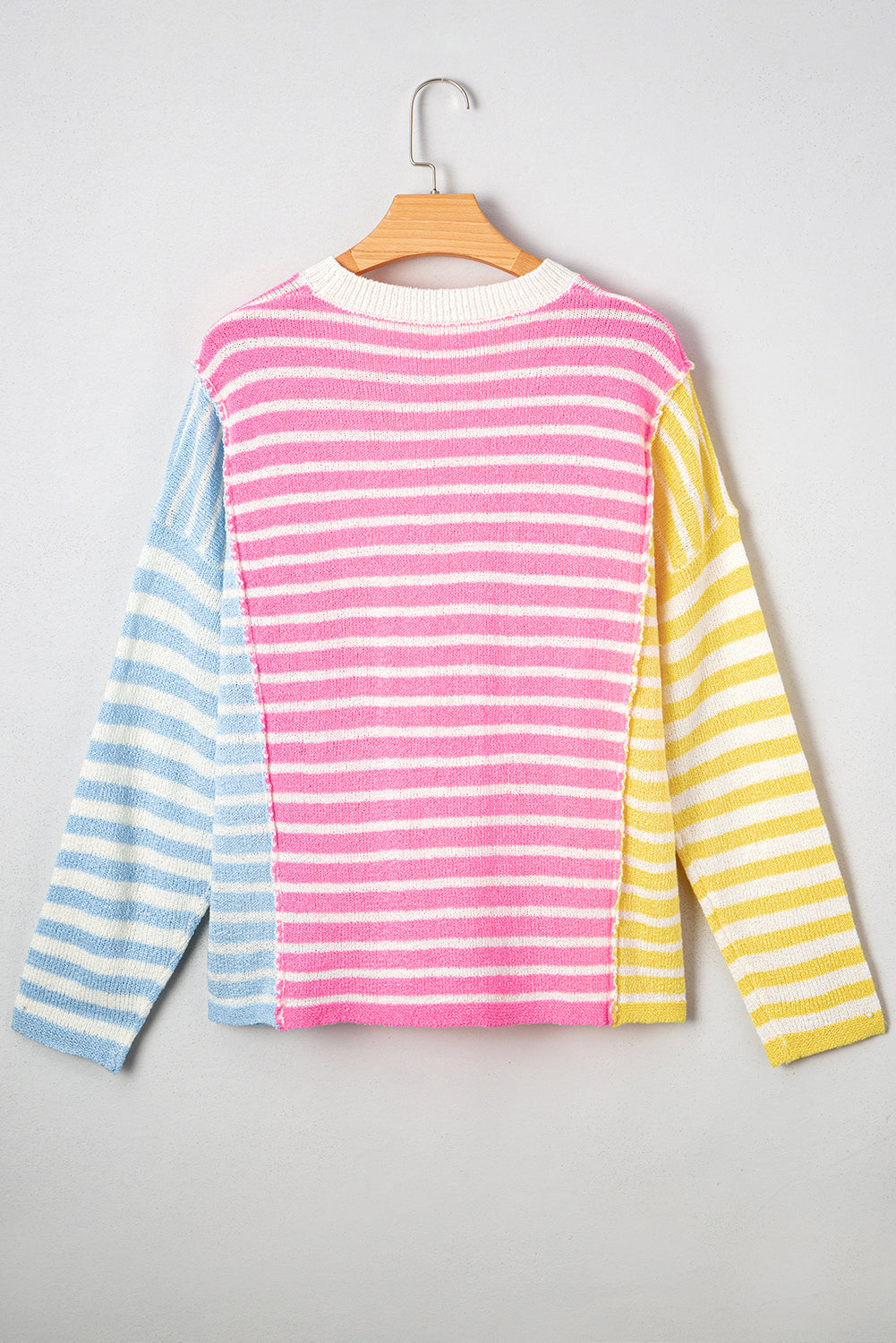 Esther Striped Patchwork Dolman Sleeve Slit Sweater Threaded Pear
