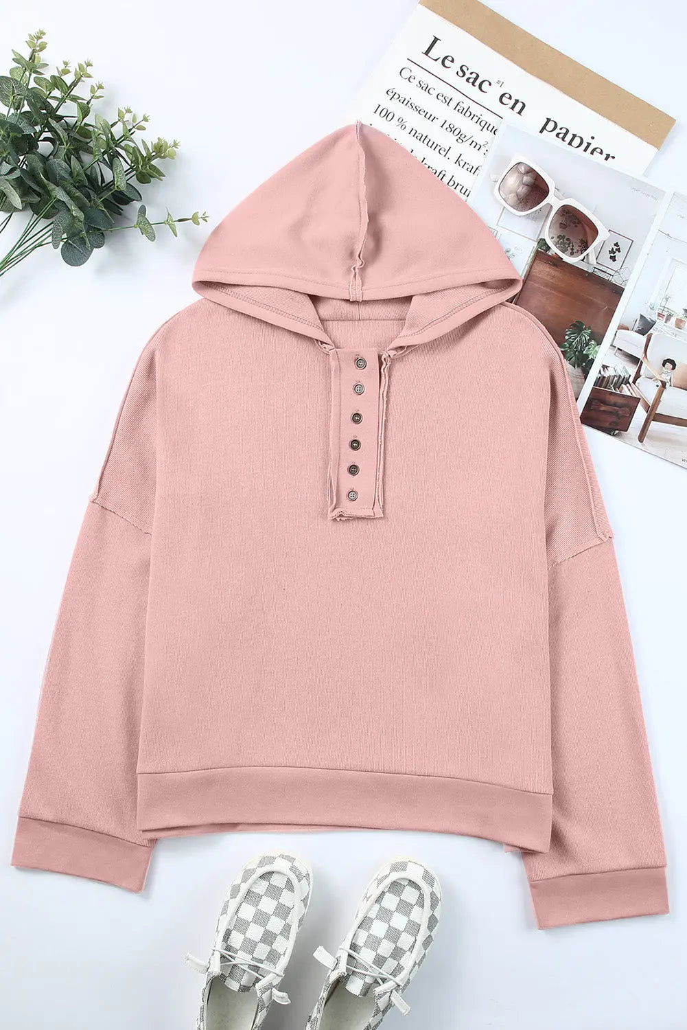 Ellanaya Solid Patchwork Trim Hoodie