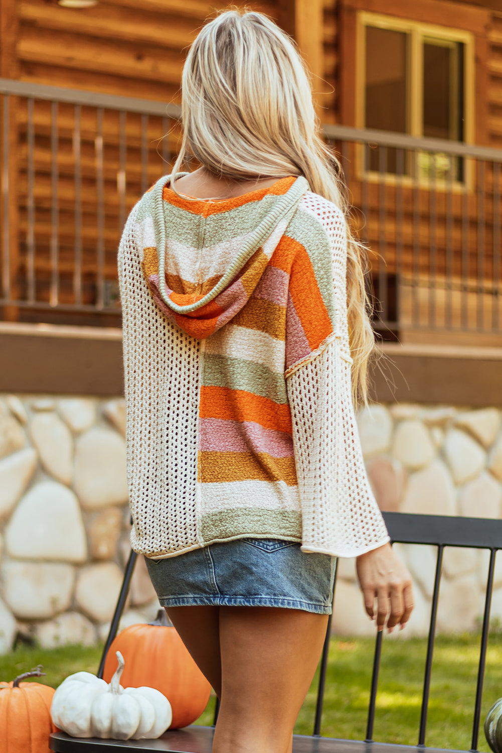 Harper Oversized Colorblock V Neck Hooded Sweater Threaded Pear