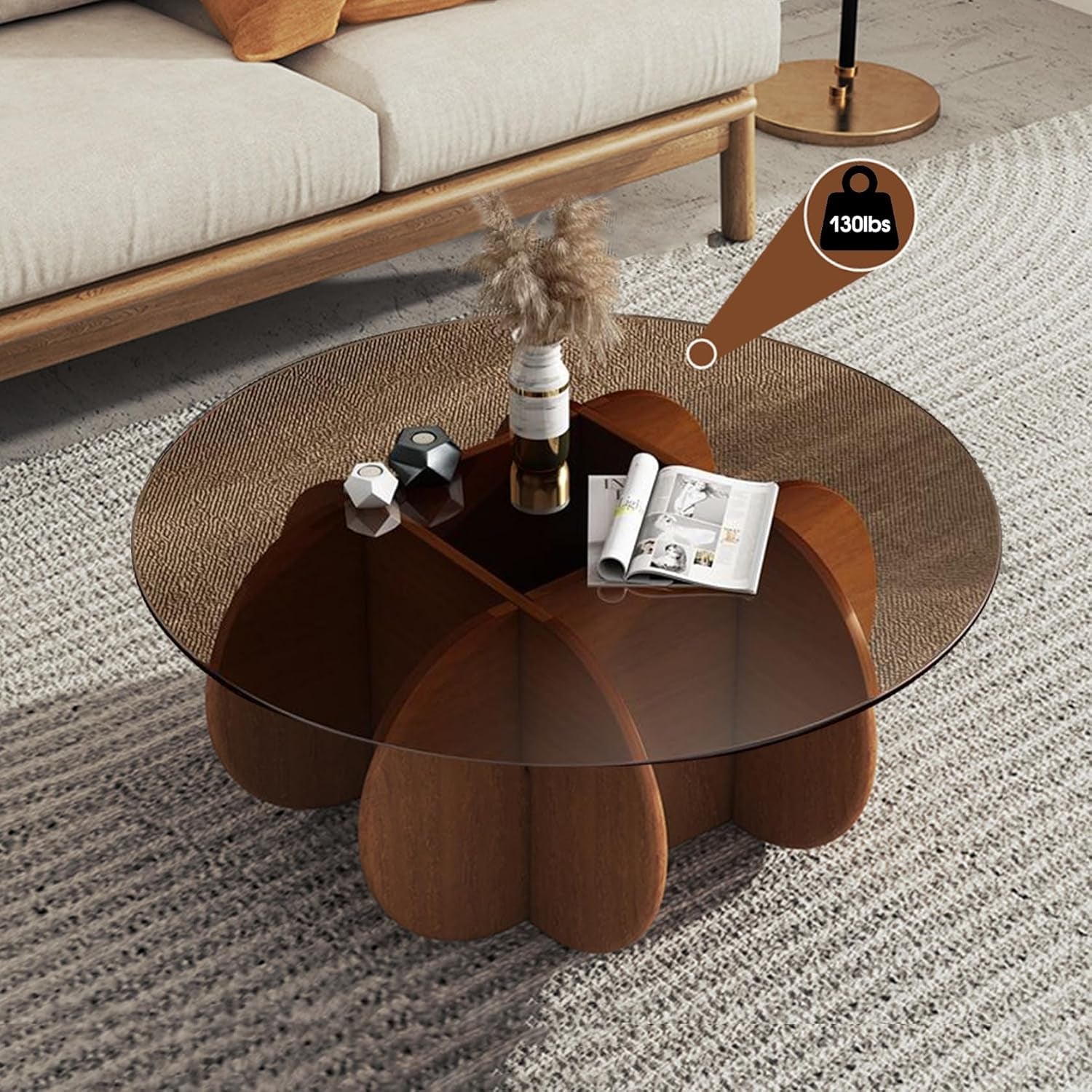 Contemporary Circular Glass Coffee Table Wooden Legs ShipItFurniture