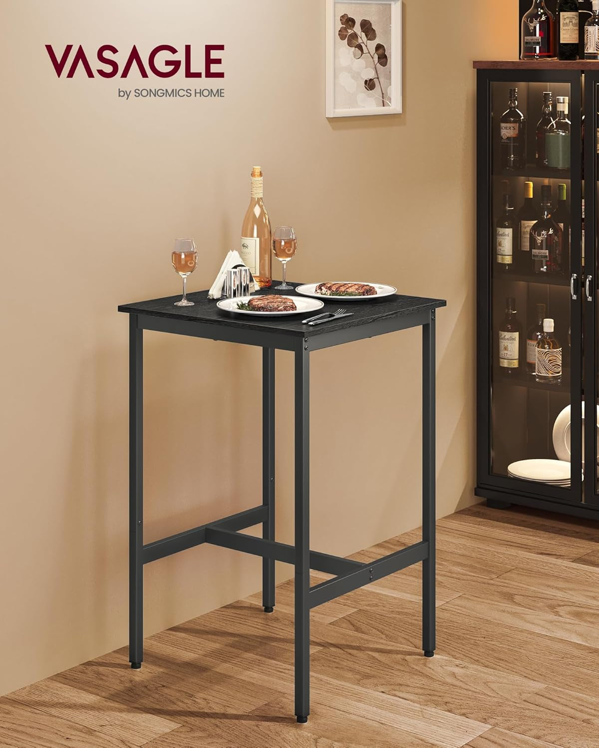 Bar Table 23.6Inch Ebony Black Industrial Grade Durable ShipItFurniture