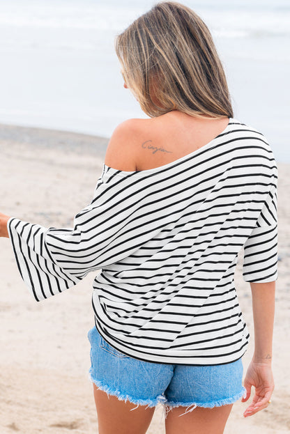 Lilia Stripe Half Sleeve Scoop Neck Loose Top
