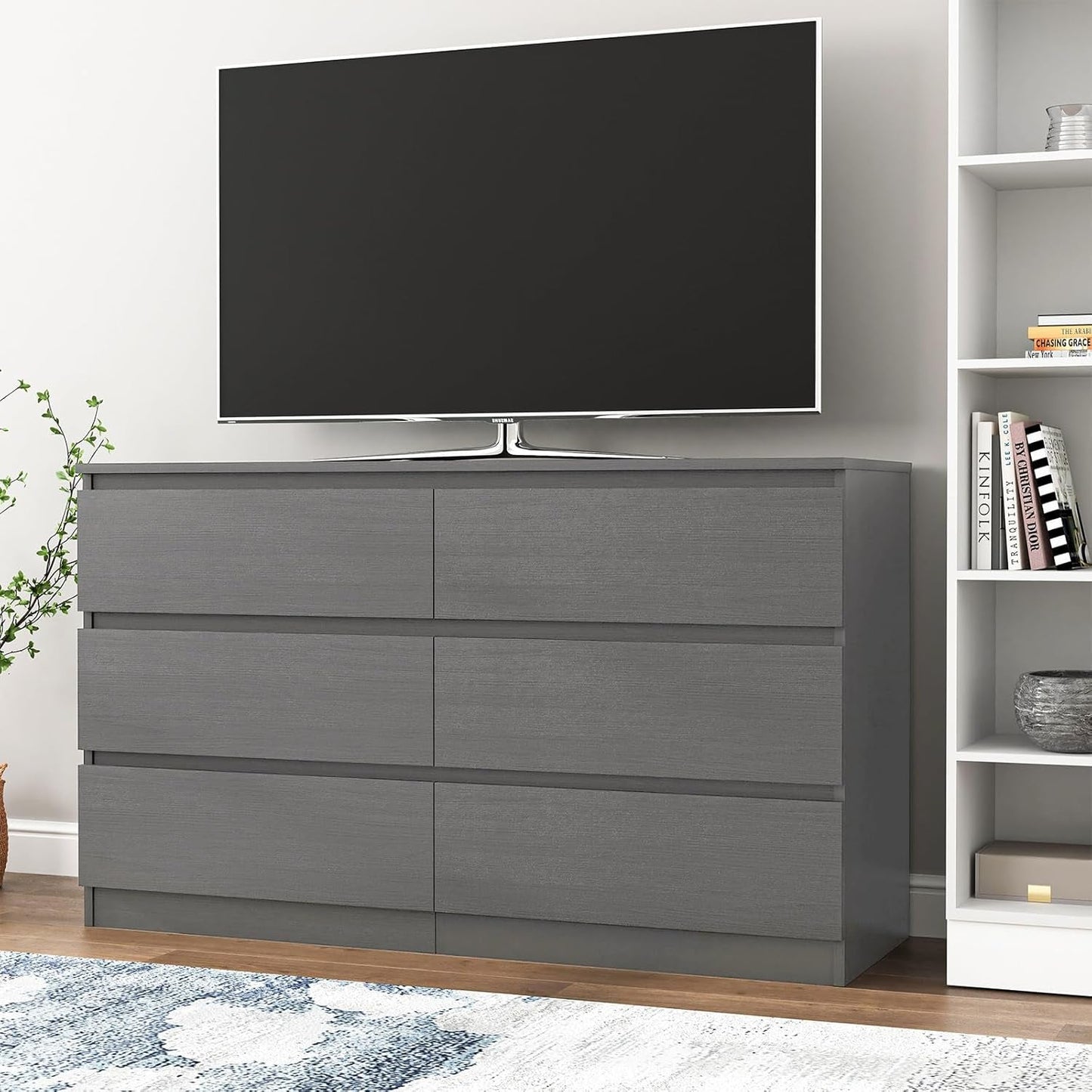 Grey Dresser for Bedroom,6 Drawer Dresser,Chest of Drawers,Modern Wood Dresser,Dresser Bedroom Furniture,Tv Dresser for Closet,Kid'S Room,Nursery ShipItFurniture