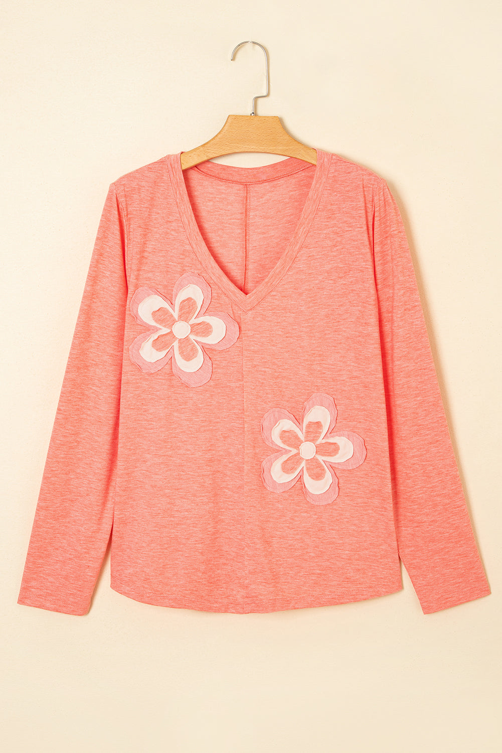 Rachel Floral Patchwork V Neck Long Sleeve Top Threaded Pear