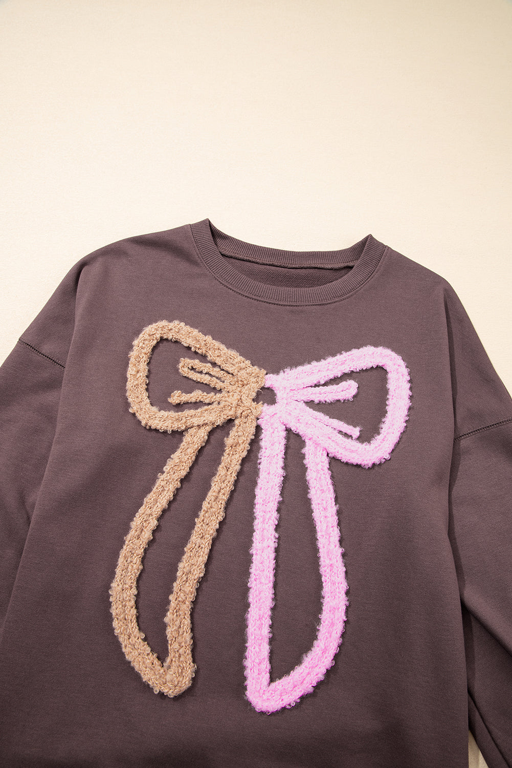 Callie Terry Bow Pattern Drop Shoulder Sweatshirt Threaded Pear