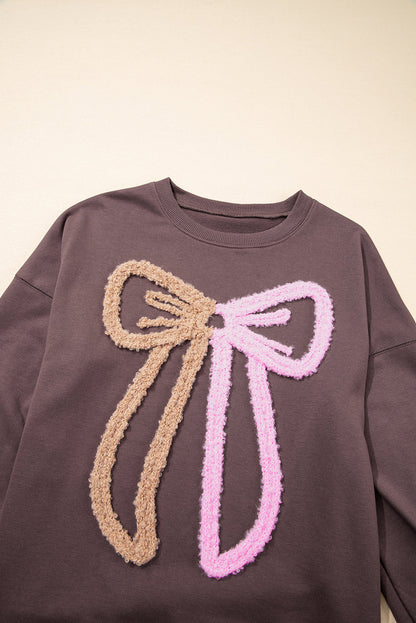 Callie Terry Bow Pattern Drop Shoulder Sweatshirt