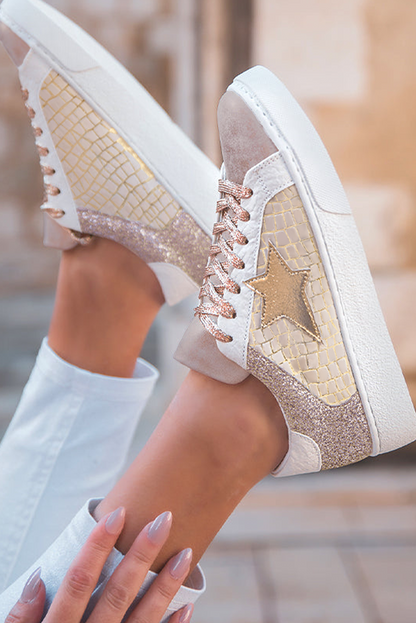 Clare Gold Glitter Star Lace-up Sneakers