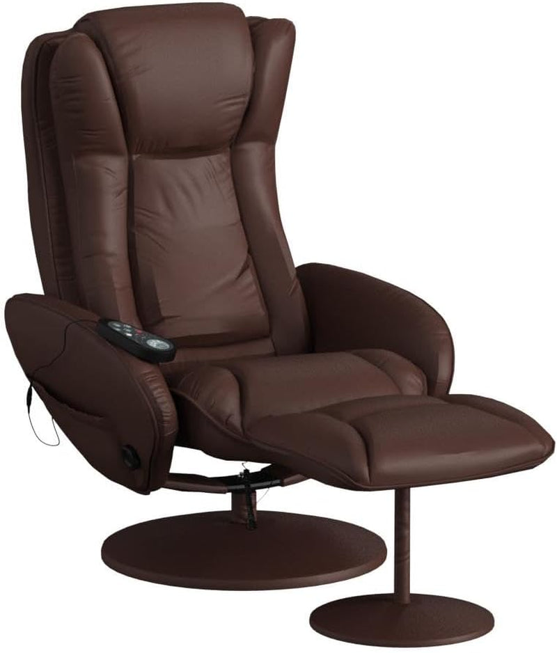 Electric Massage Recliner With Ottoman Footrest Brown ShipItFurniture